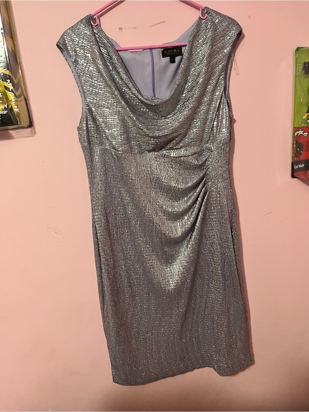 ⭐️LARA purple Metallic Cowl Neck Cocktail Dress